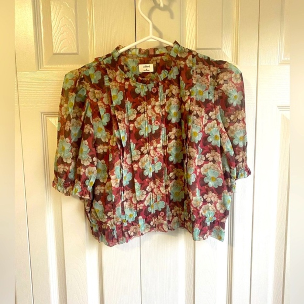 NEW Aritzia Wilfred Mansfield Floral Puff Sleeve Blouse